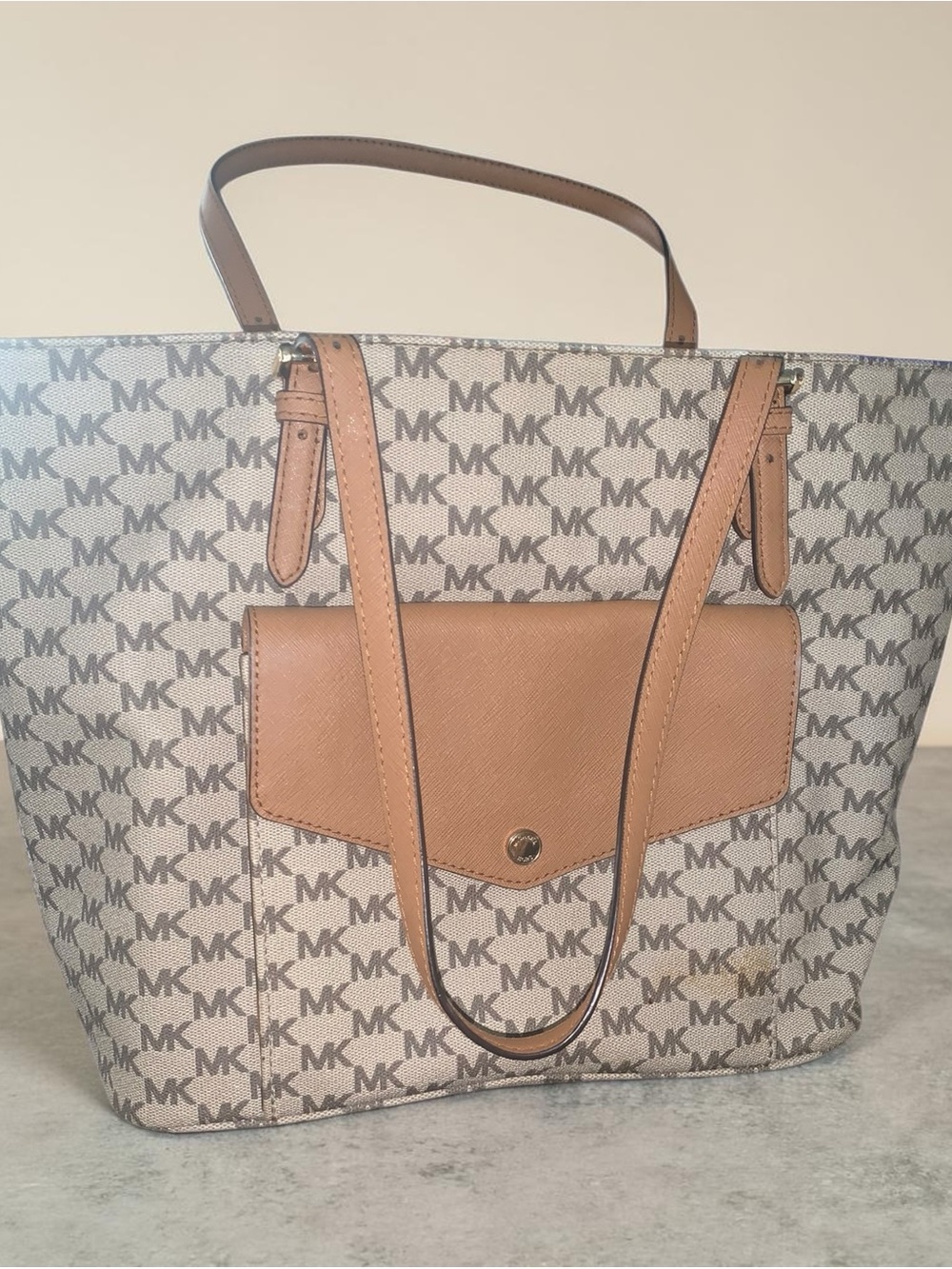 Michael Kors Monogram Tote in Beige and Brown